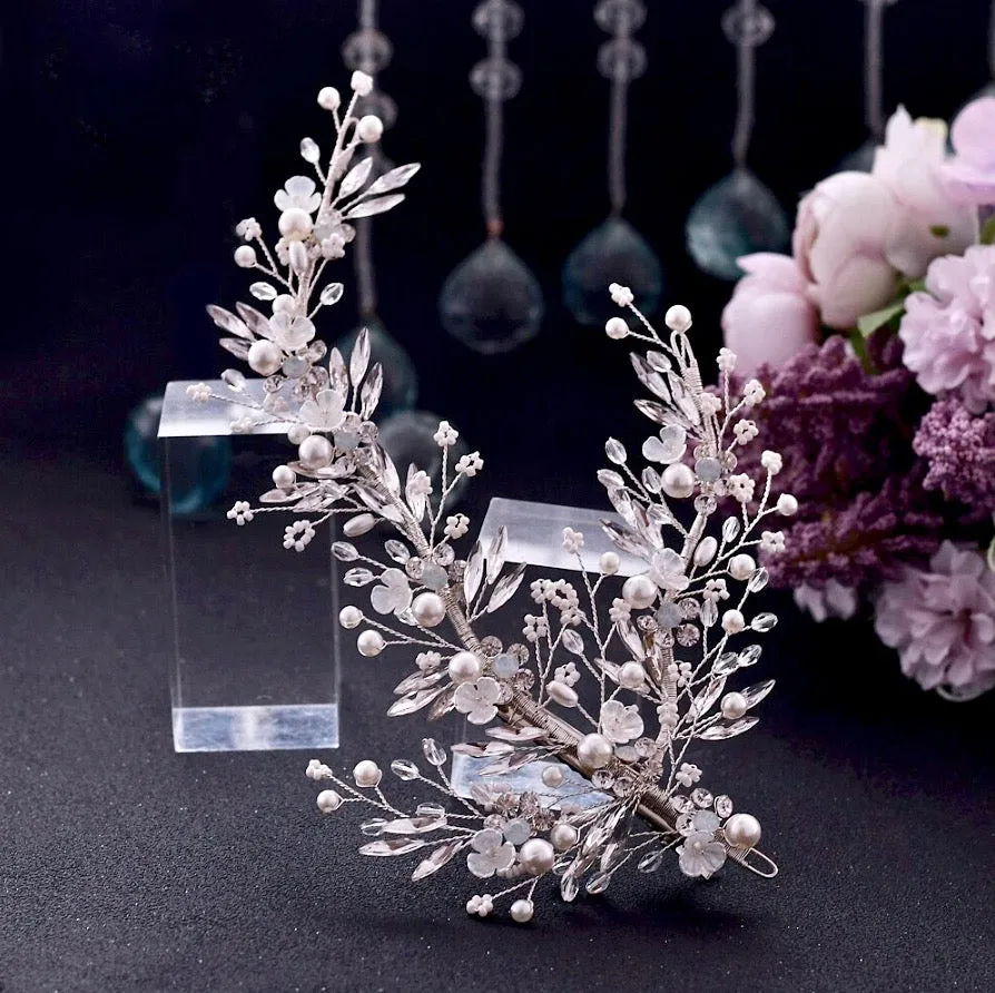 "Genoa" - Pearl and Crystal Bridal Hair Clip/Vine - Available in Silver and Gold