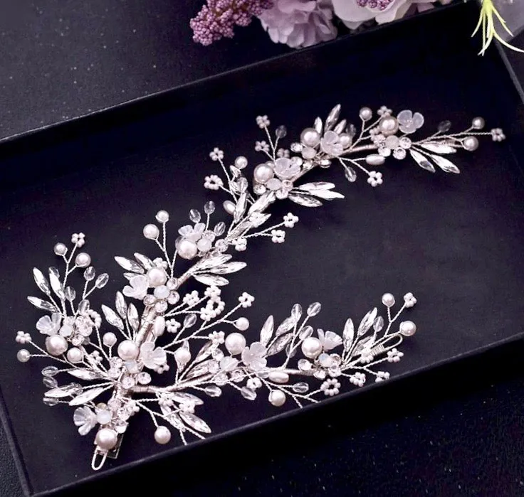 "Genoa" - Pearl and Crystal Bridal Hair Clip/Vine - Available in Silver and Gold
