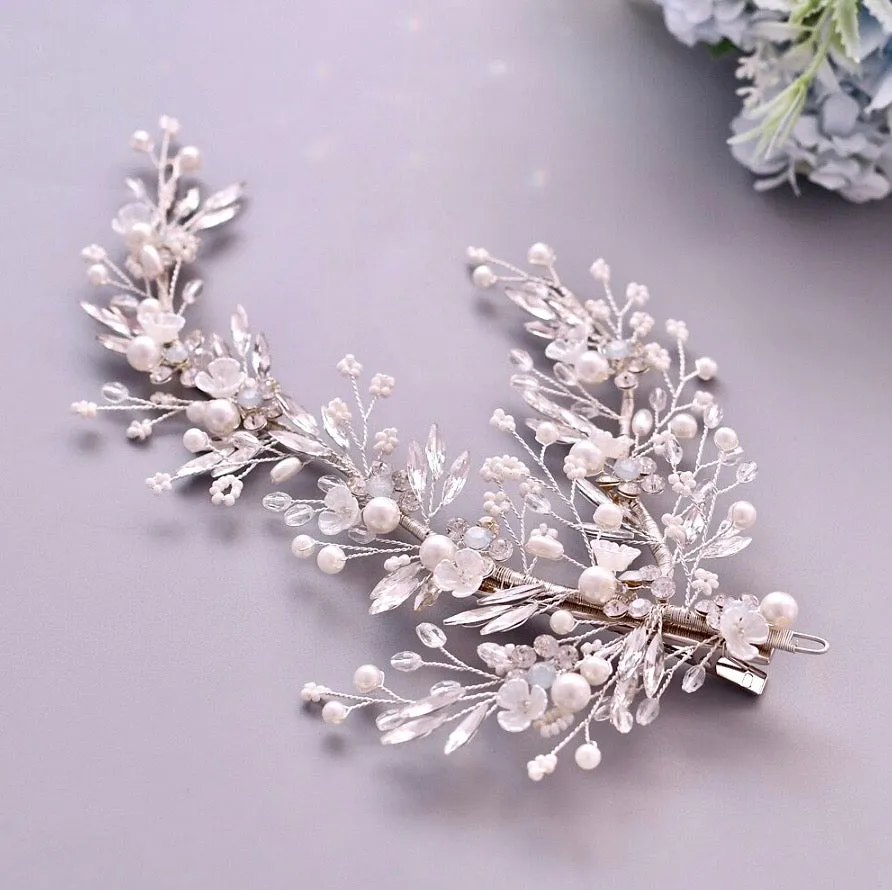 "Genoa" - Pearl and Crystal Bridal Hair Clip/Vine - Available in Silver and Gold