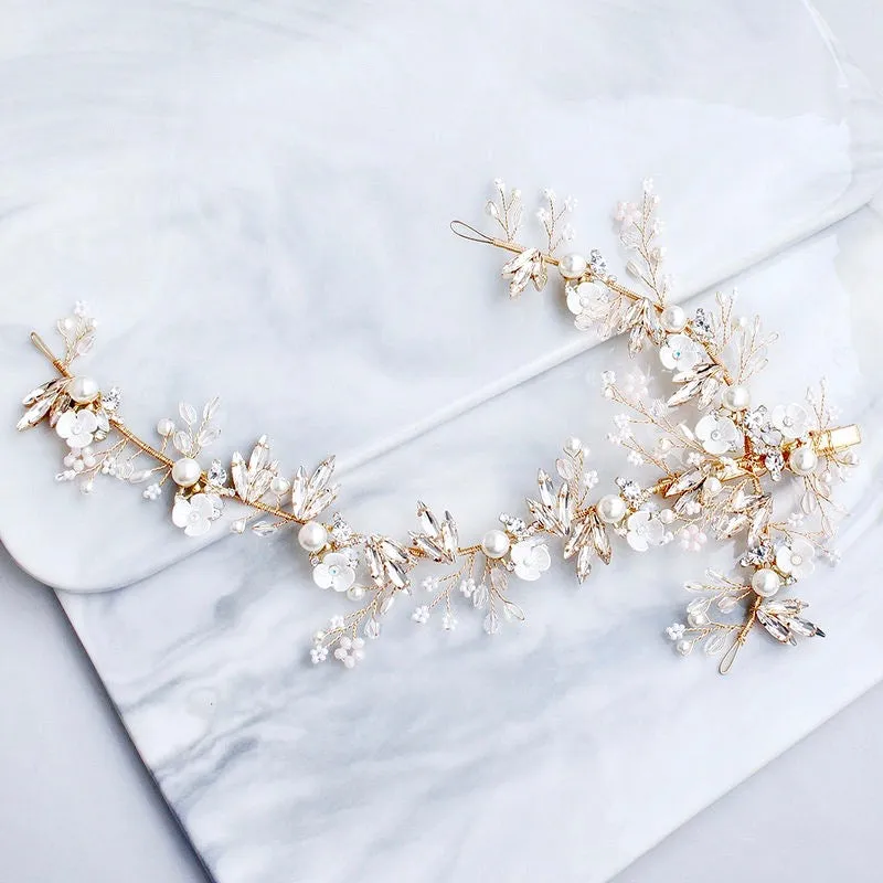"Genoa" - Pearl and Crystal Bridal Hair Clip/Vine - Available in Silver and Gold