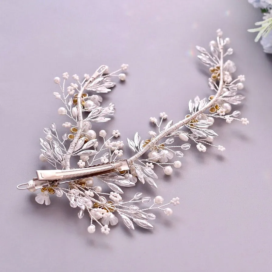 "Genoa" - Pearl and Crystal Bridal Hair Clip/Vine - Available in Silver and Gold