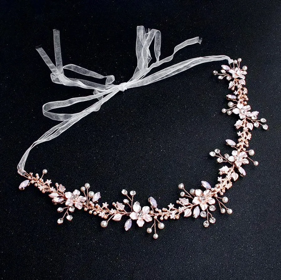 "Gracelynn" - Rose Gold Swarovski Pearl and Opal Bridal Headband