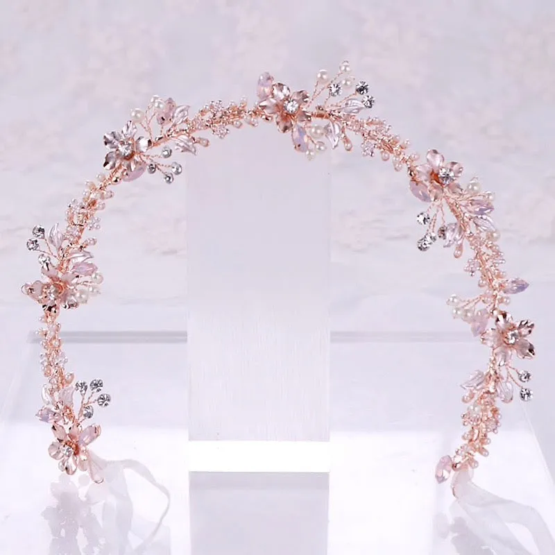 "Gracelynn" - Rose Gold Swarovski Pearl and Opal Bridal Headband