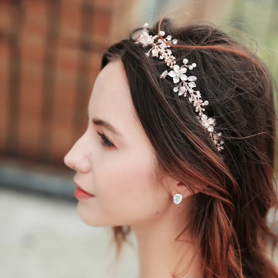 "Gracelynn" - Rose Gold Swarovski Pearl and Opal Bridal Headband