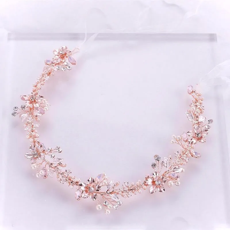 "Gracelynn" - Rose Gold Swarovski Pearl and Opal Bridal Headband