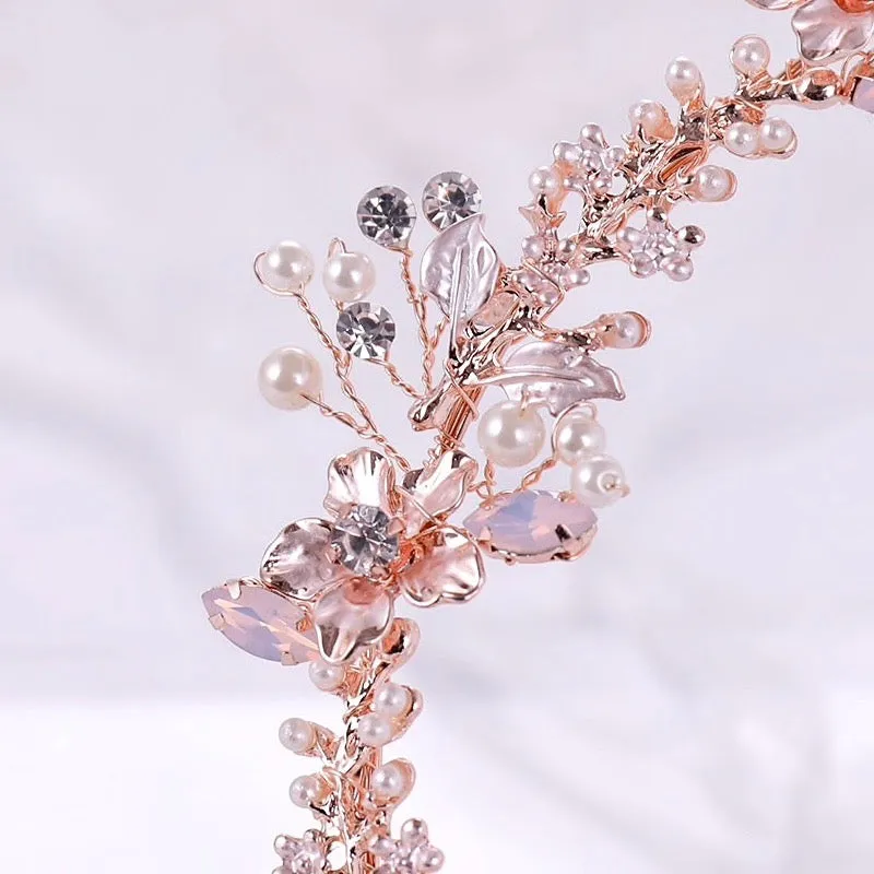 "Gracelynn" - Rose Gold Swarovski Pearl and Opal Bridal Headband
