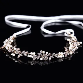 "Kelly" - Vintage Gold Pearl and Crystal Bridal Headband