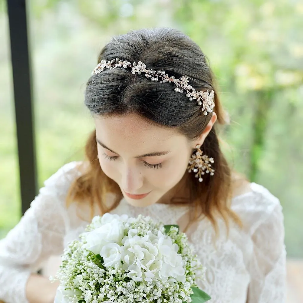 "Kelly" - Vintage Gold Pearl and Crystal Bridal Headband