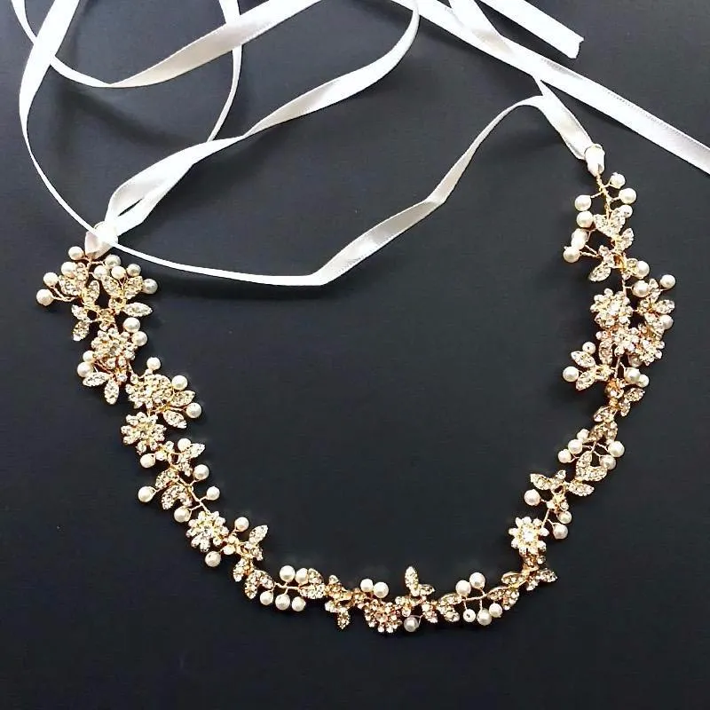"Kelly" - Vintage Gold Pearl and Crystal Bridal Headband