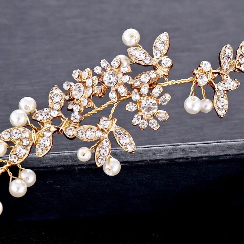 "Kelly" - Vintage Gold Pearl and Crystal Bridal Headband