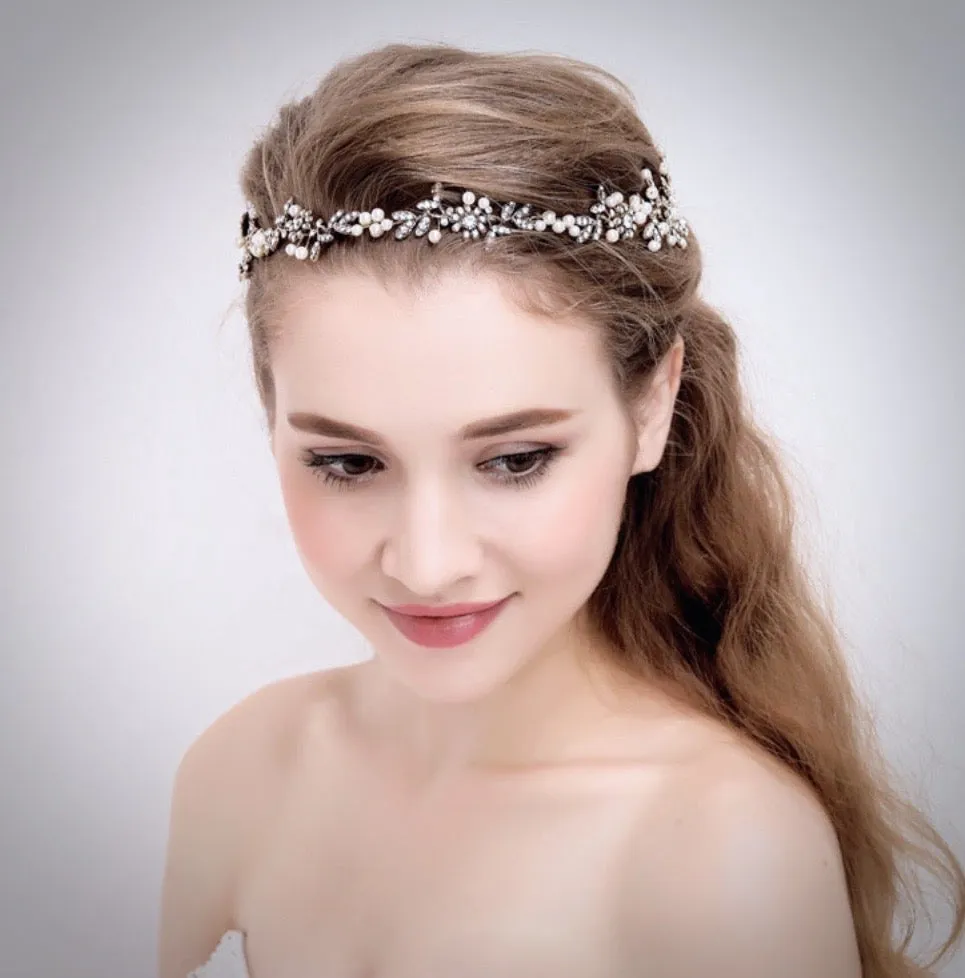"Kelly" - Vintage Gold Pearl and Crystal Bridal Headband