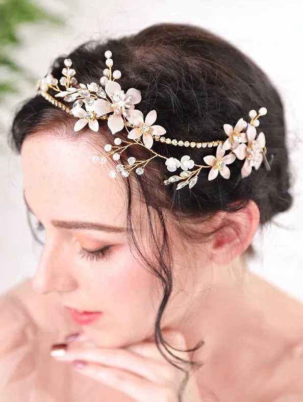 "Loreanna" - Gold Pearl and Crystal Bridal Headband