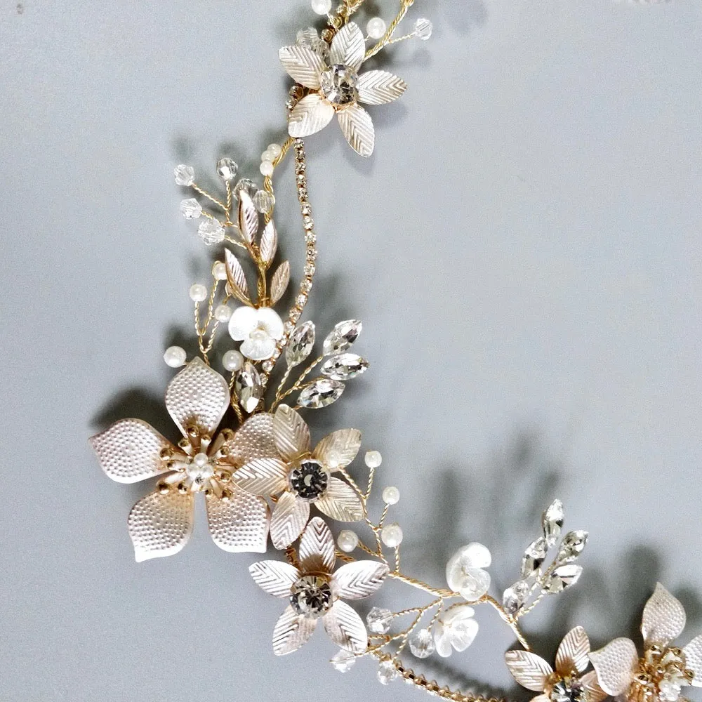 "Loreanna" - Gold Pearl and Crystal Bridal Headband