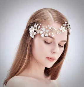 "Loreanna" - Gold Pearl and Crystal Bridal Headband