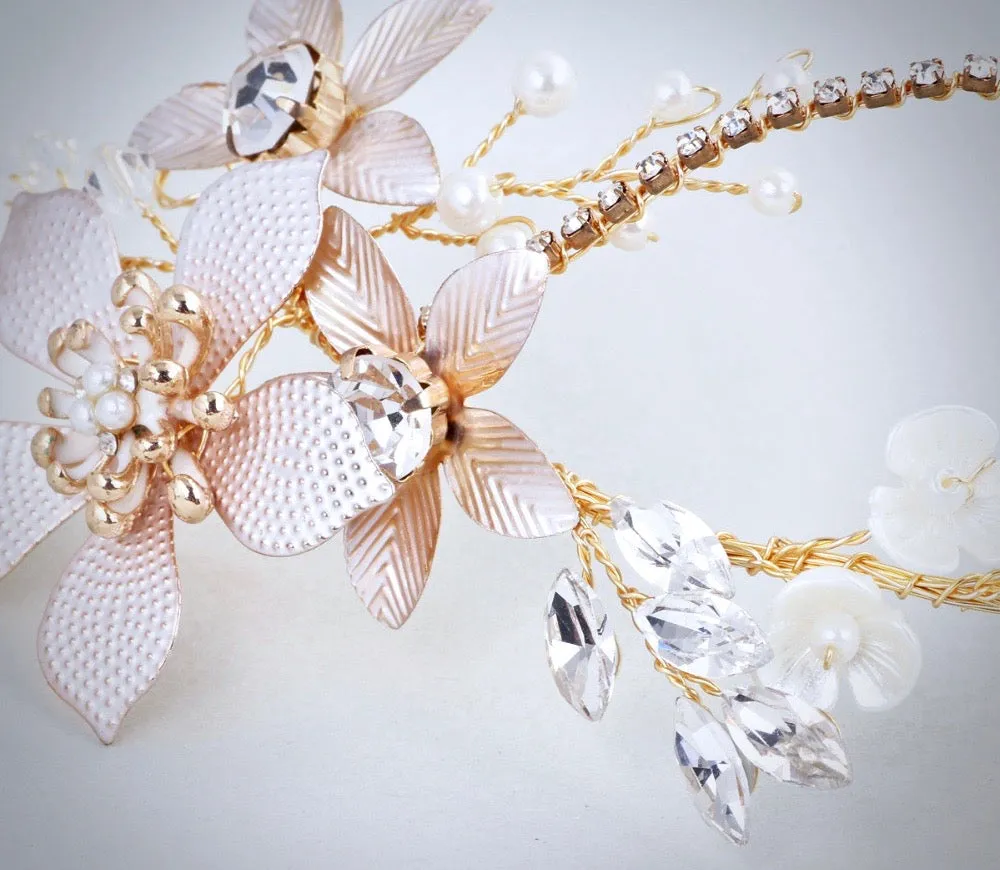 "Loreanna" - Gold Pearl and Crystal Bridal Headband
