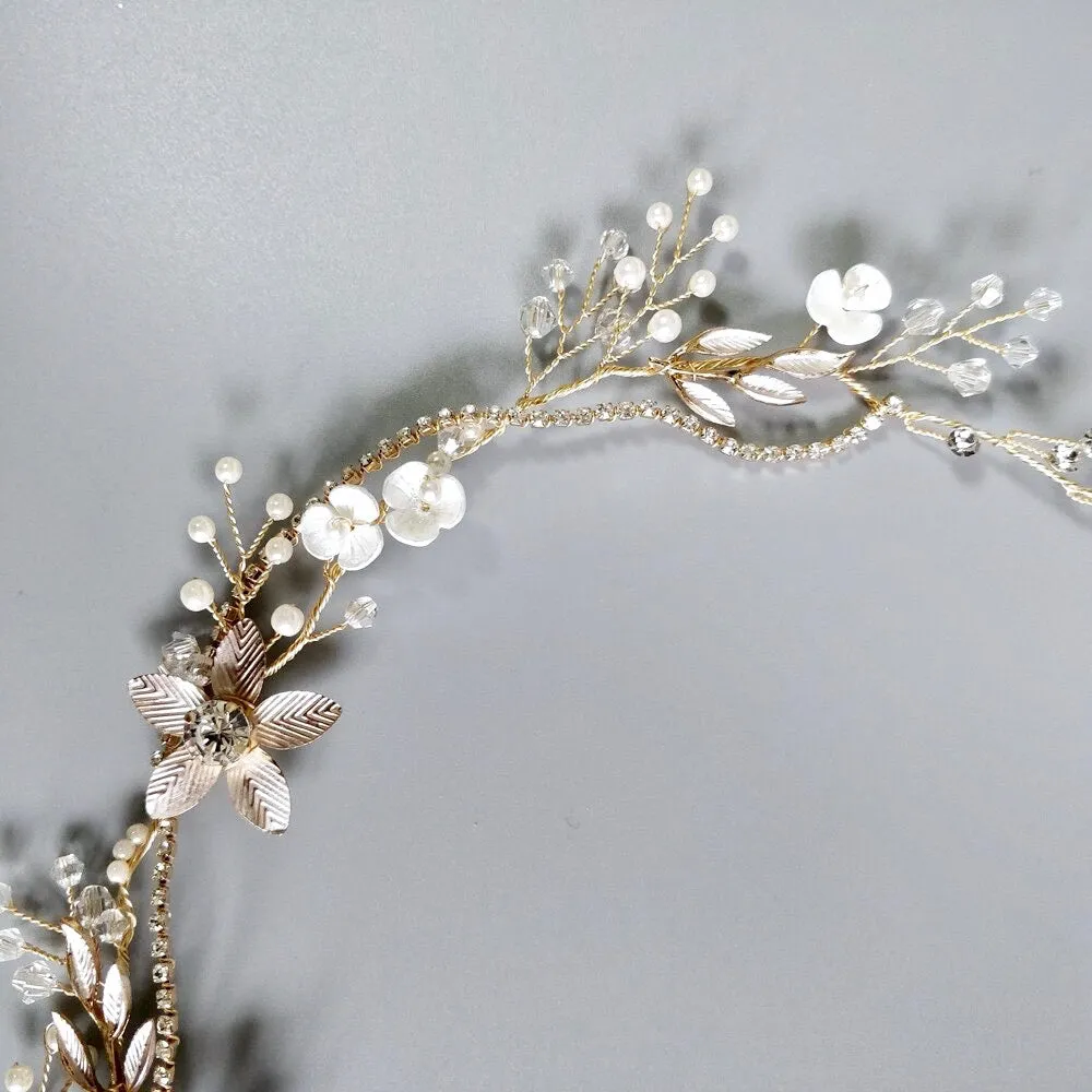 "Loreanna" - Gold Pearl and Crystal Bridal Headband