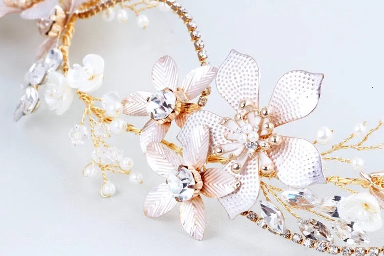 "Loreanna" - Gold Pearl and Crystal Bridal Headband