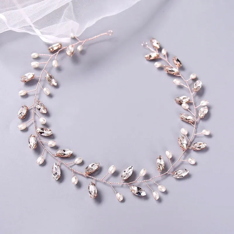"Lyla" - Pearl and Crystal Bridal Headband / Vine - Available in Rose Gold, Silver and Yellow Gold