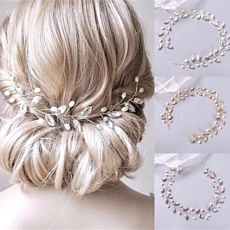 "Lyla" - Pearl and Crystal Bridal Headband / Vine - Available in Rose Gold, Silver and Yellow Gold