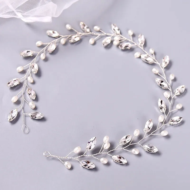 "Lyla" - Pearl and Crystal Bridal Headband / Vine - Available in Rose Gold, Silver and Yellow Gold
