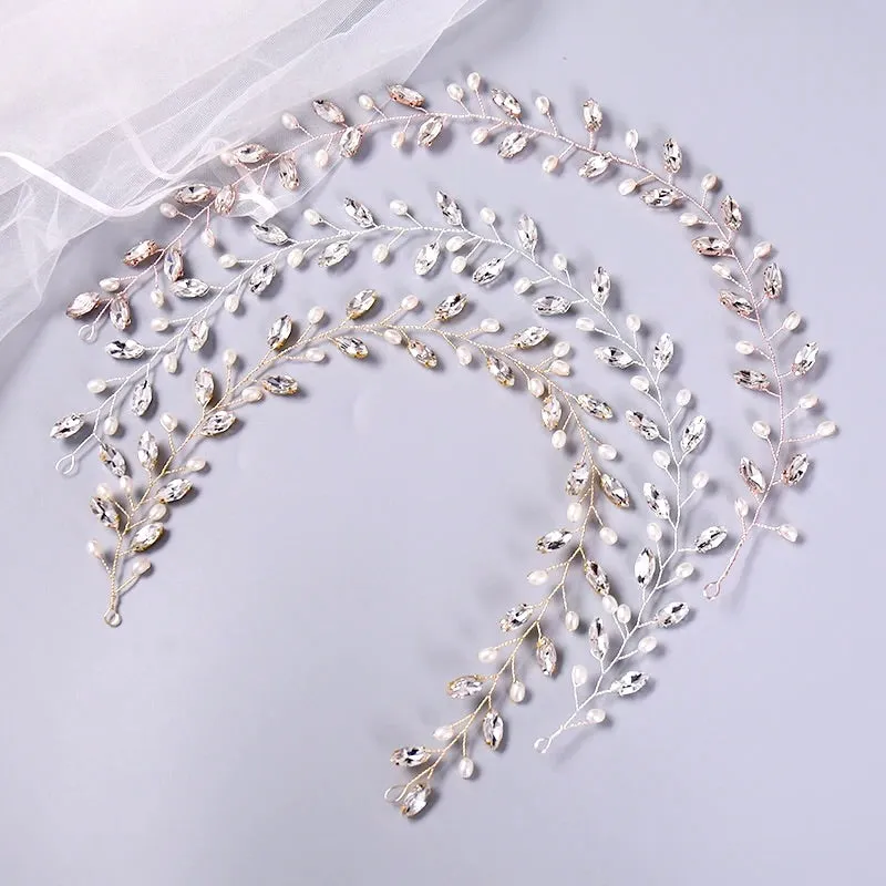 "Lyla" - Pearl and Crystal Bridal Headband / Vine - Available in Rose Gold, Silver and Yellow Gold
