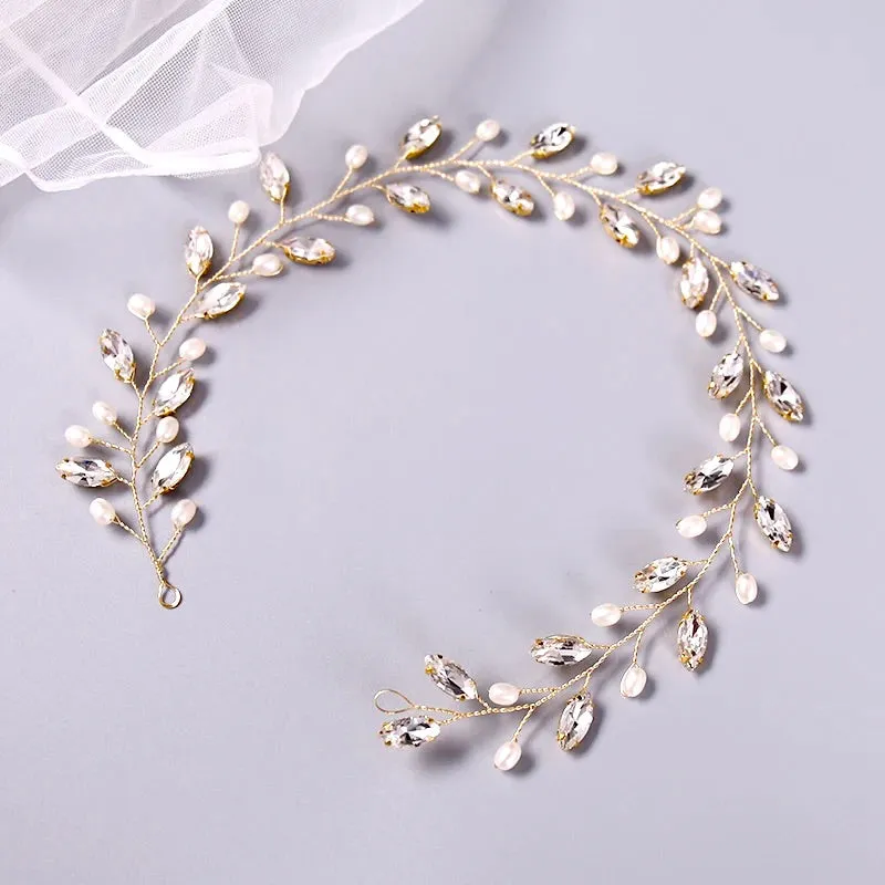 "Lyla" - Pearl and Crystal Bridal Headband / Vine - Available in Rose Gold, Silver and Yellow Gold