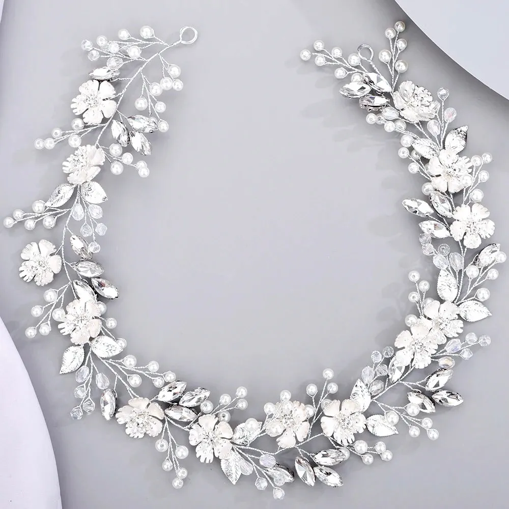"Maven" - Pearl and Crystal Bridal Headband - Available in Silver and Gold