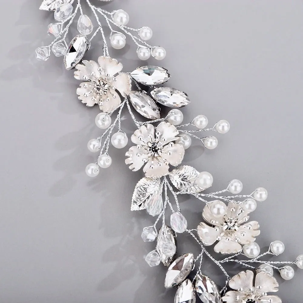 "Maven" - Pearl and Crystal Bridal Headband - Available in Silver and Gold