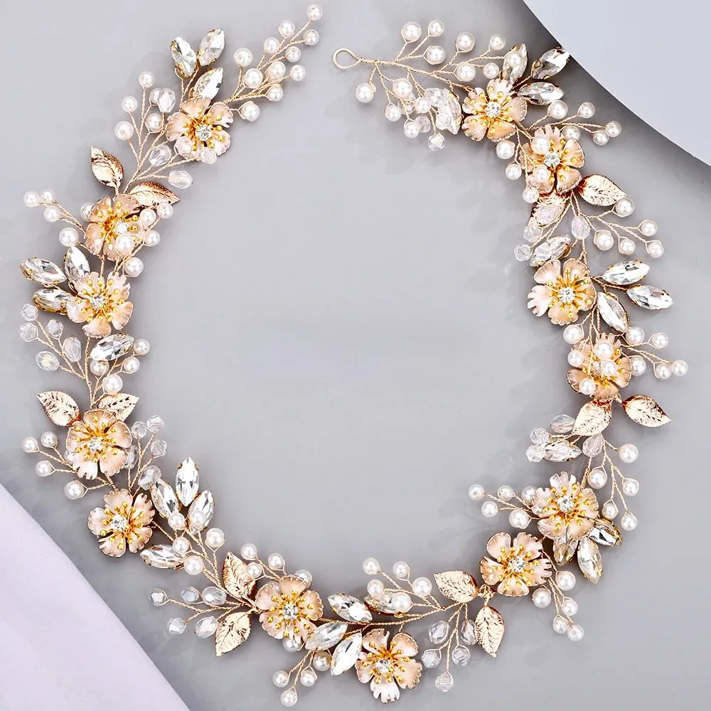 "Maven" - Pearl and Crystal Bridal Headband - Available in Silver and Gold