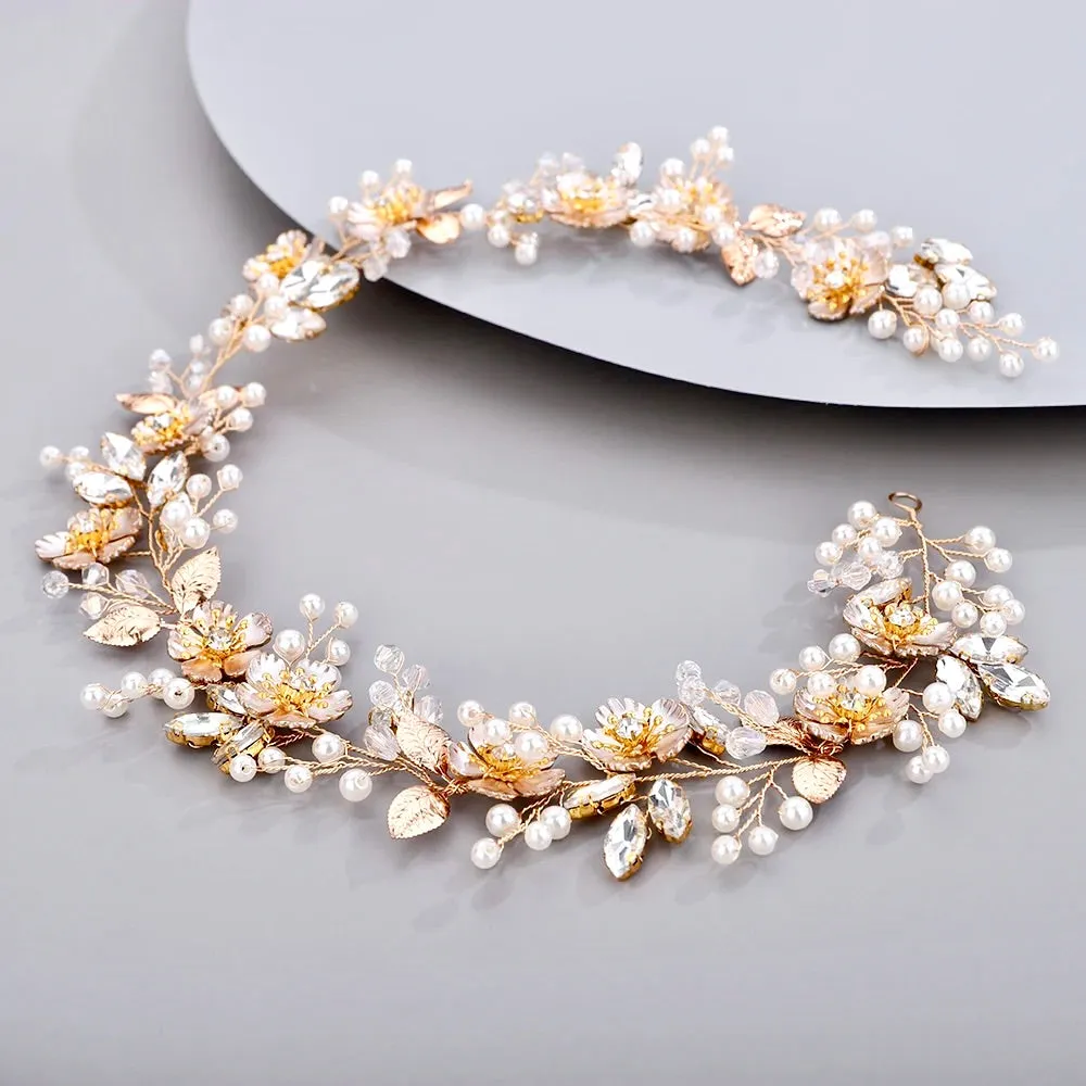 "Maven" - Pearl and Crystal Bridal Headband - Available in Silver and Gold