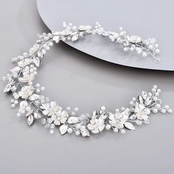 "Maven" - Pearl and Crystal Bridal Headband - Available in Silver and Gold