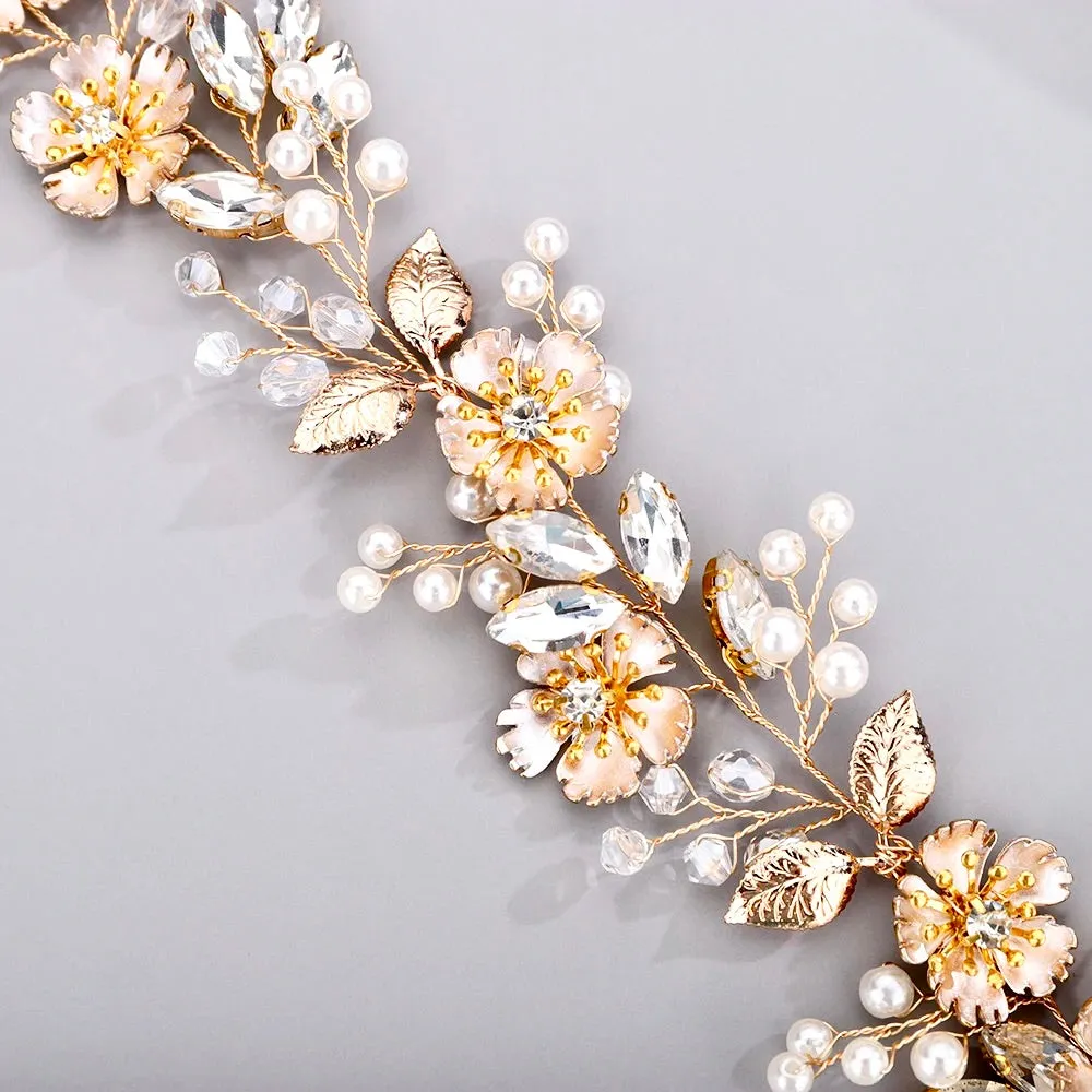"Maven" - Pearl and Crystal Bridal Headband - Available in Silver and Gold