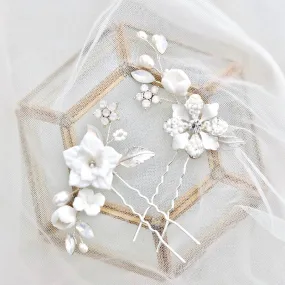 "Penelope" -  Pearl and Opal Bridal Hair Pin Set