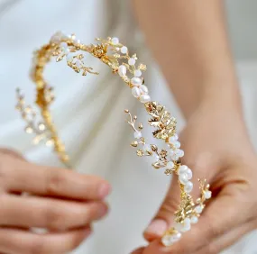 "Reatta" - Opal and Freshwater Pearl Bridal Headband