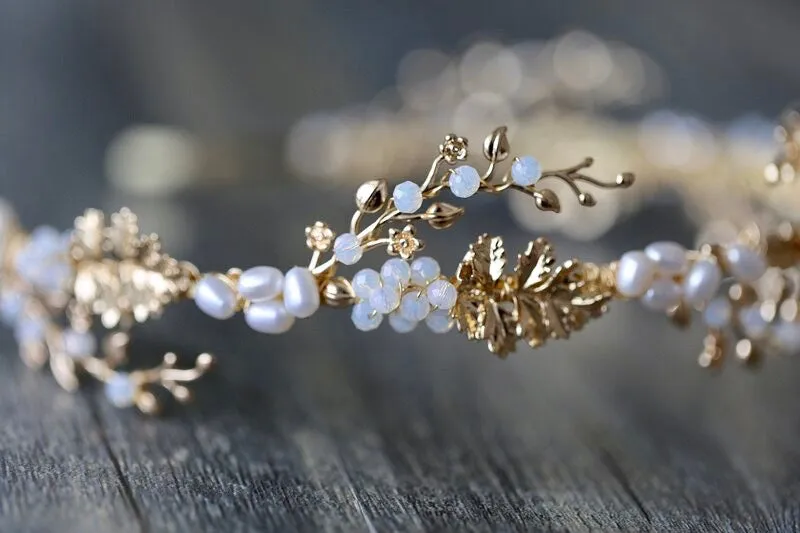 "Reatta" - Opal and Freshwater Pearl Bridal Headband