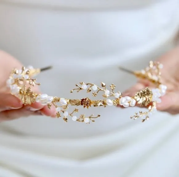 "Reatta" - Opal and Freshwater Pearl Bridal Headband