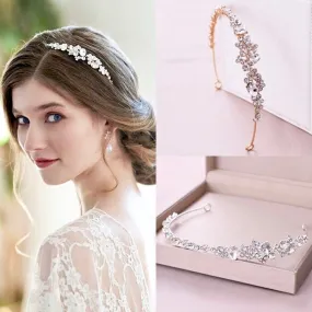 "Ruby" - Crystal Bridal Side Headband - Available in Rose Gold and Silver
