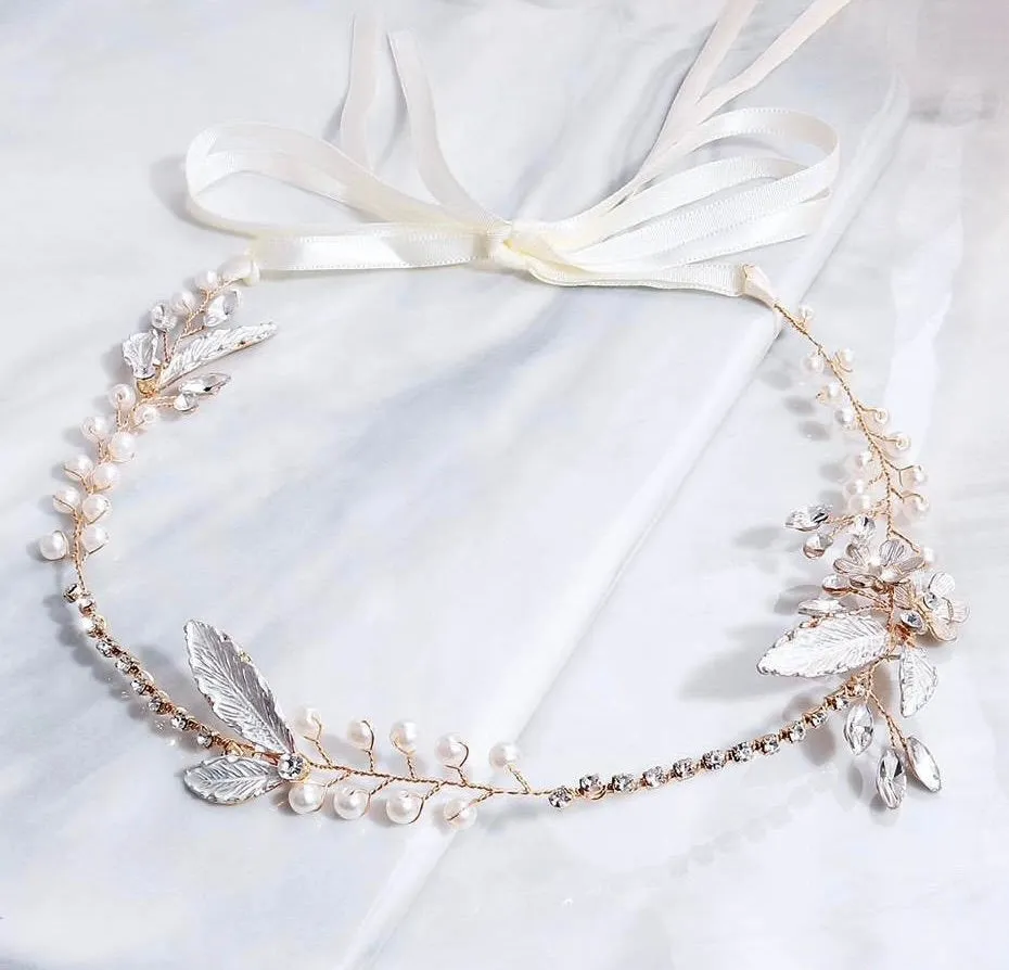 "Taryn" - Gold Pearl and Crystal Bridal Headband