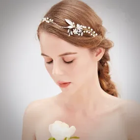"Taryn" - Gold Pearl and Crystal Bridal Headband