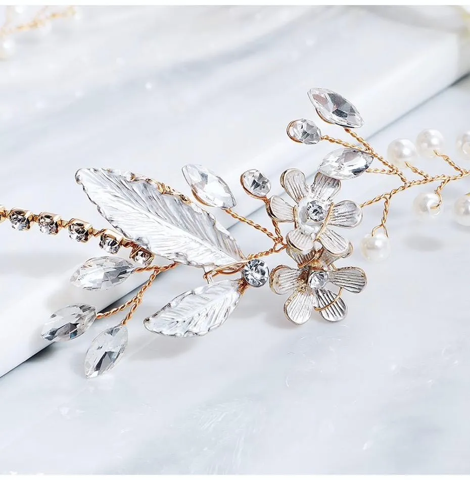"Taryn" - Gold Pearl and Crystal Bridal Headband