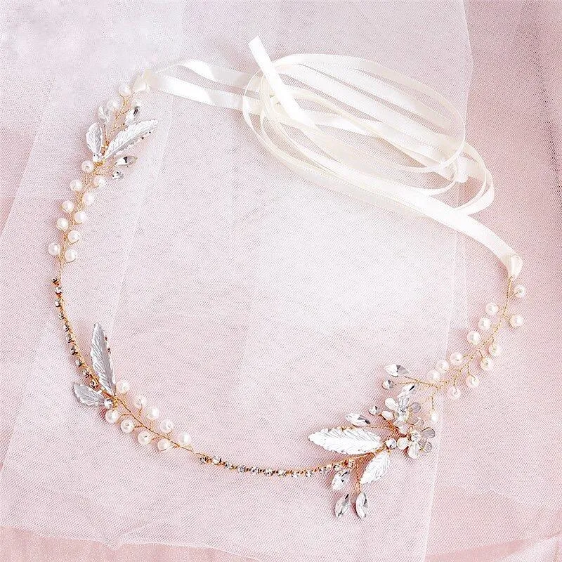 "Taryn" - Gold Pearl and Crystal Bridal Headband