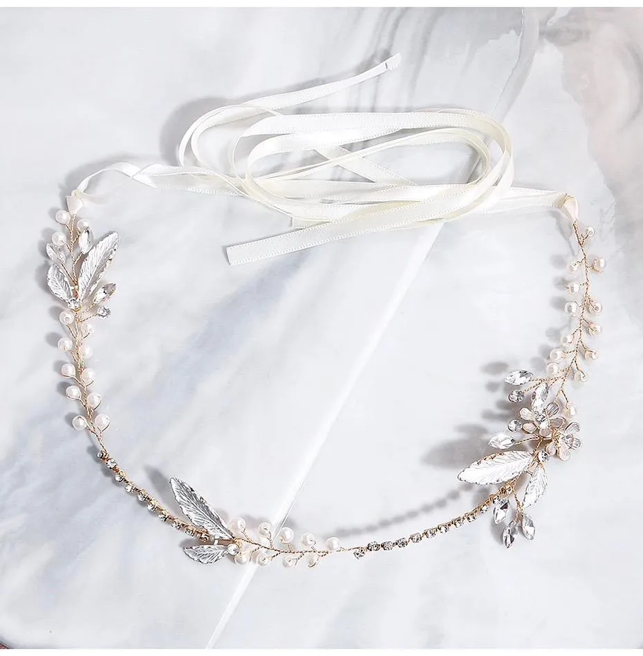 "Taryn" - Gold Pearl and Crystal Bridal Headband