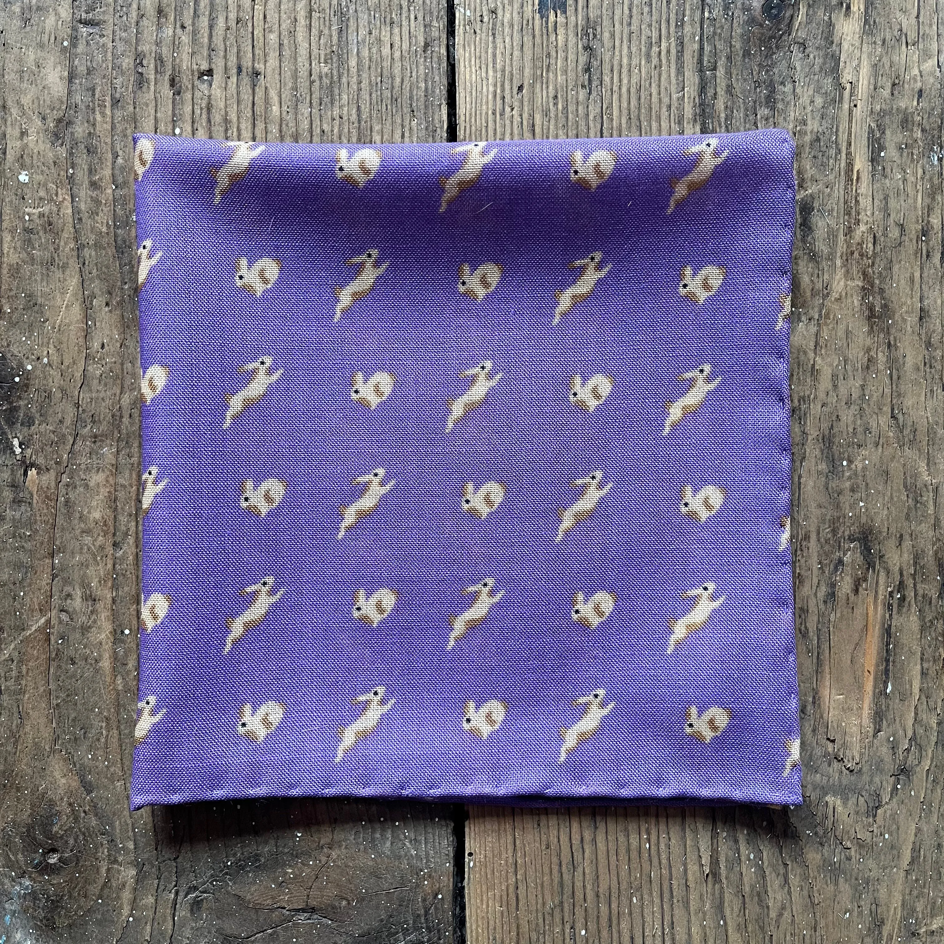 Regent - Wool/Silk Pocket Square - Purple Rabbits