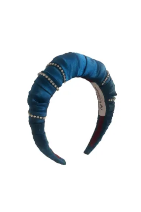 Satin Diamanté Ruffle Headband Teal