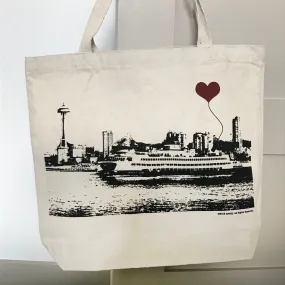 Seattle Ferry Boat Space Needle Cotton Canvas Heavyweight Tote Bag