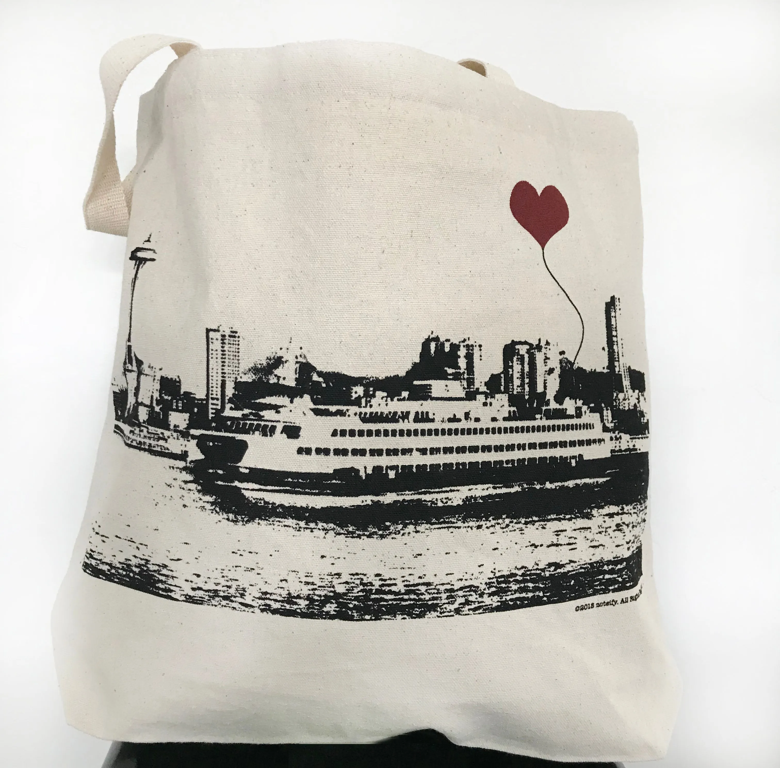 Seattle Ferry Boat Space Needle Cotton Canvas Heavyweight Tote Bag
