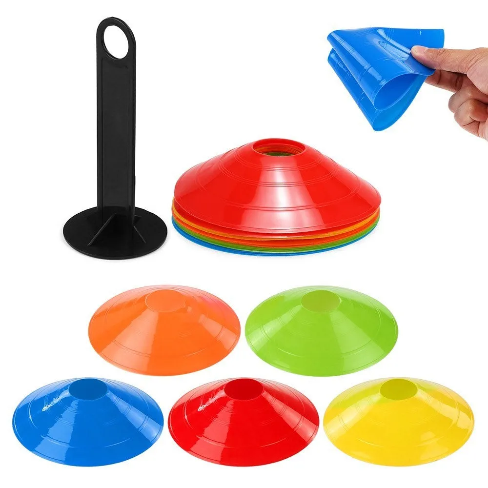 (Set of 15) Training Pylons Sport Field Marking Cones with Holder - Colorful