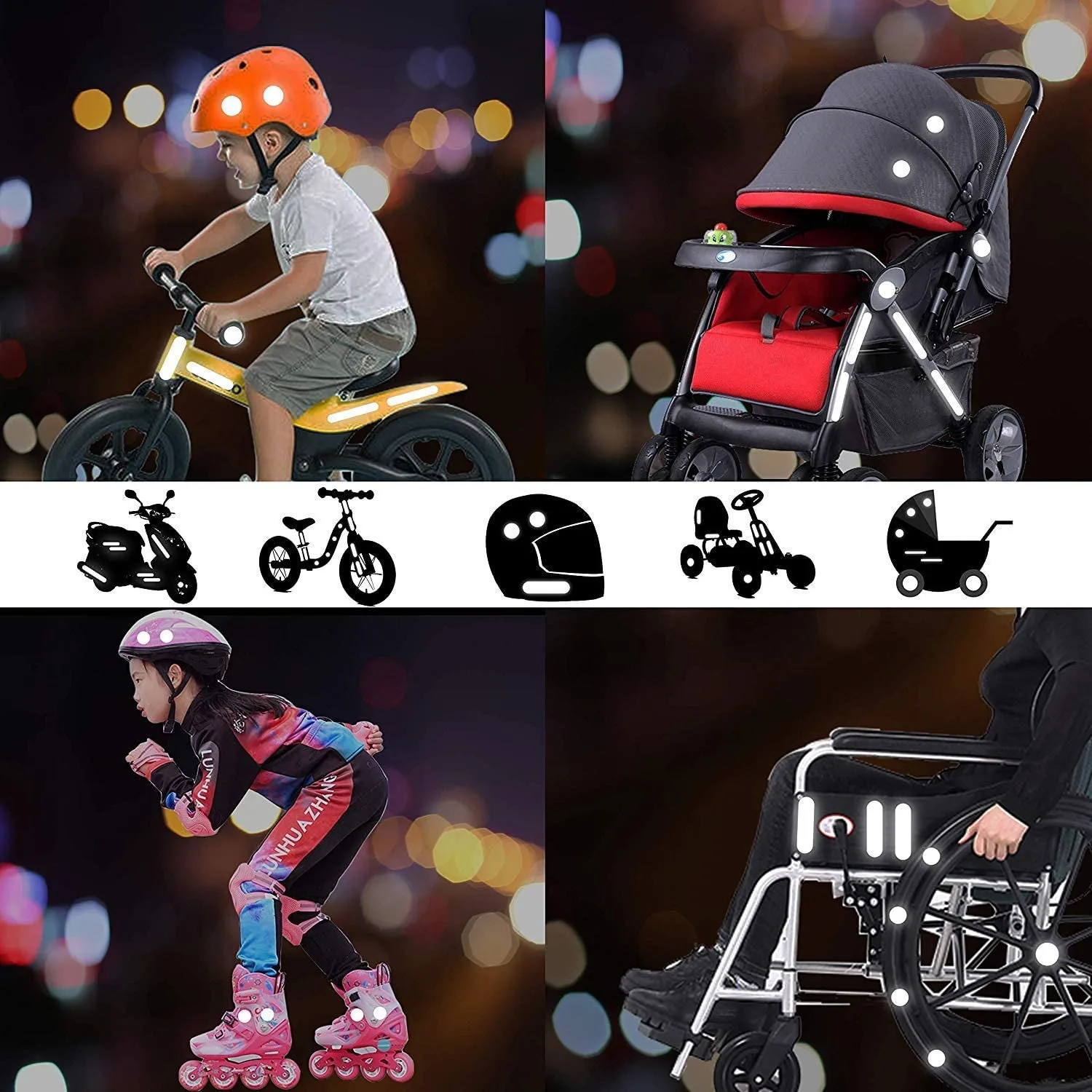 (Set of 42) Reflective stickers Reflector stickers for suitcase / bike / skateboard / helmet / school bag - silver