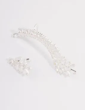 Silver Plated Cubic Zirconia Baguette Cuff Stud Earrings