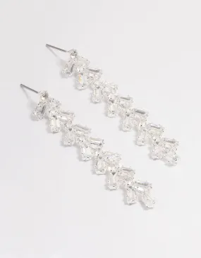 Silver Plated Cubic Zirconia Baguette Vine Drop Earrings